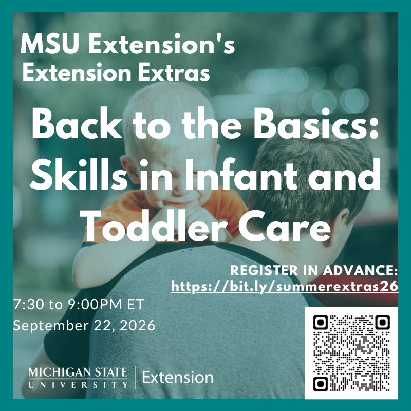 MSU Extension Back to the Basics Skills in Infant and Toddler Care September 22, 2026