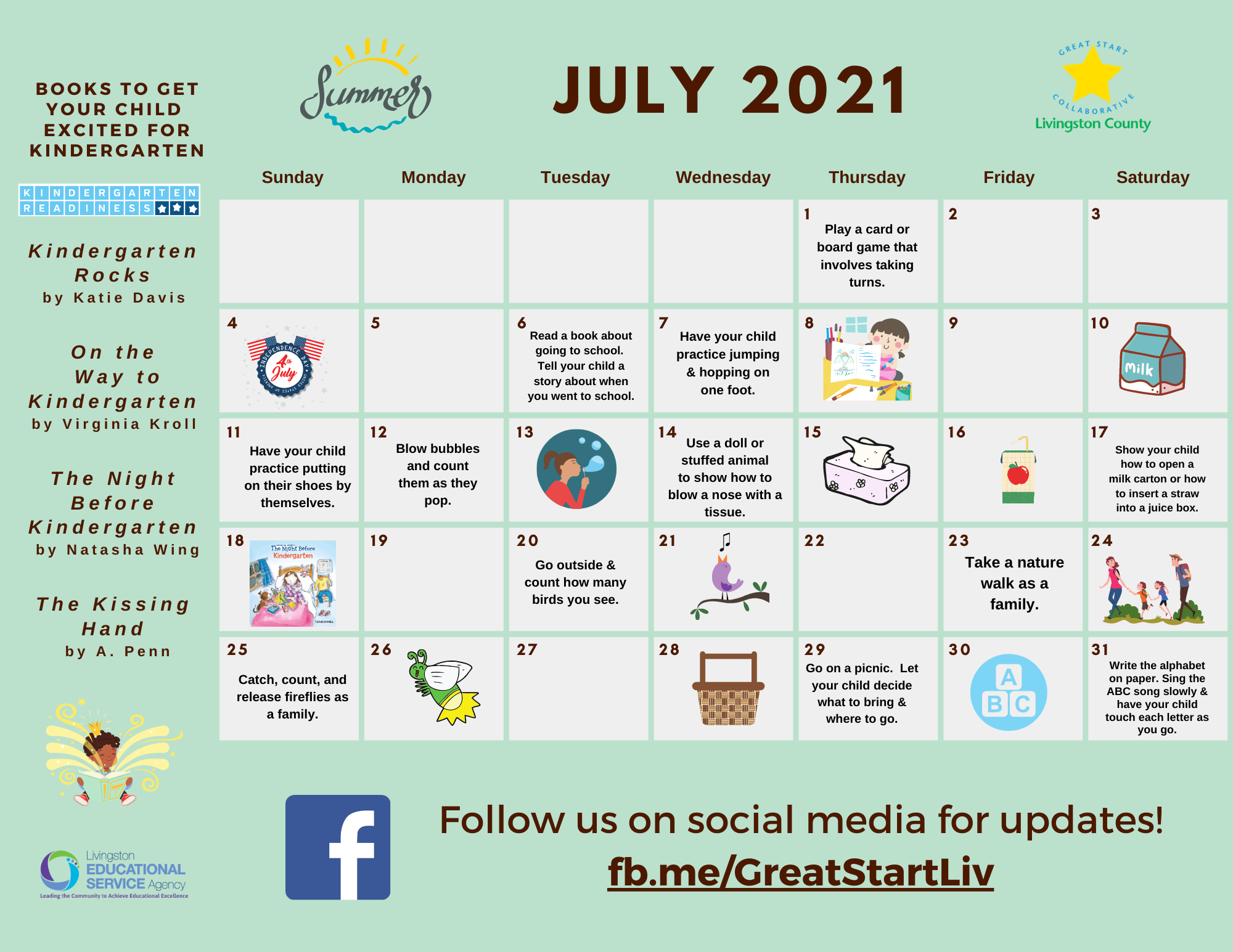 Summer Activity Calendar Great Start Livingston