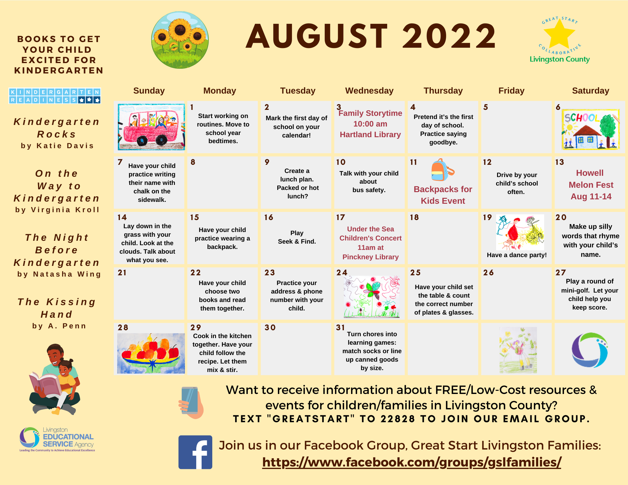 Summer Activity Calendar Great Start Livingston