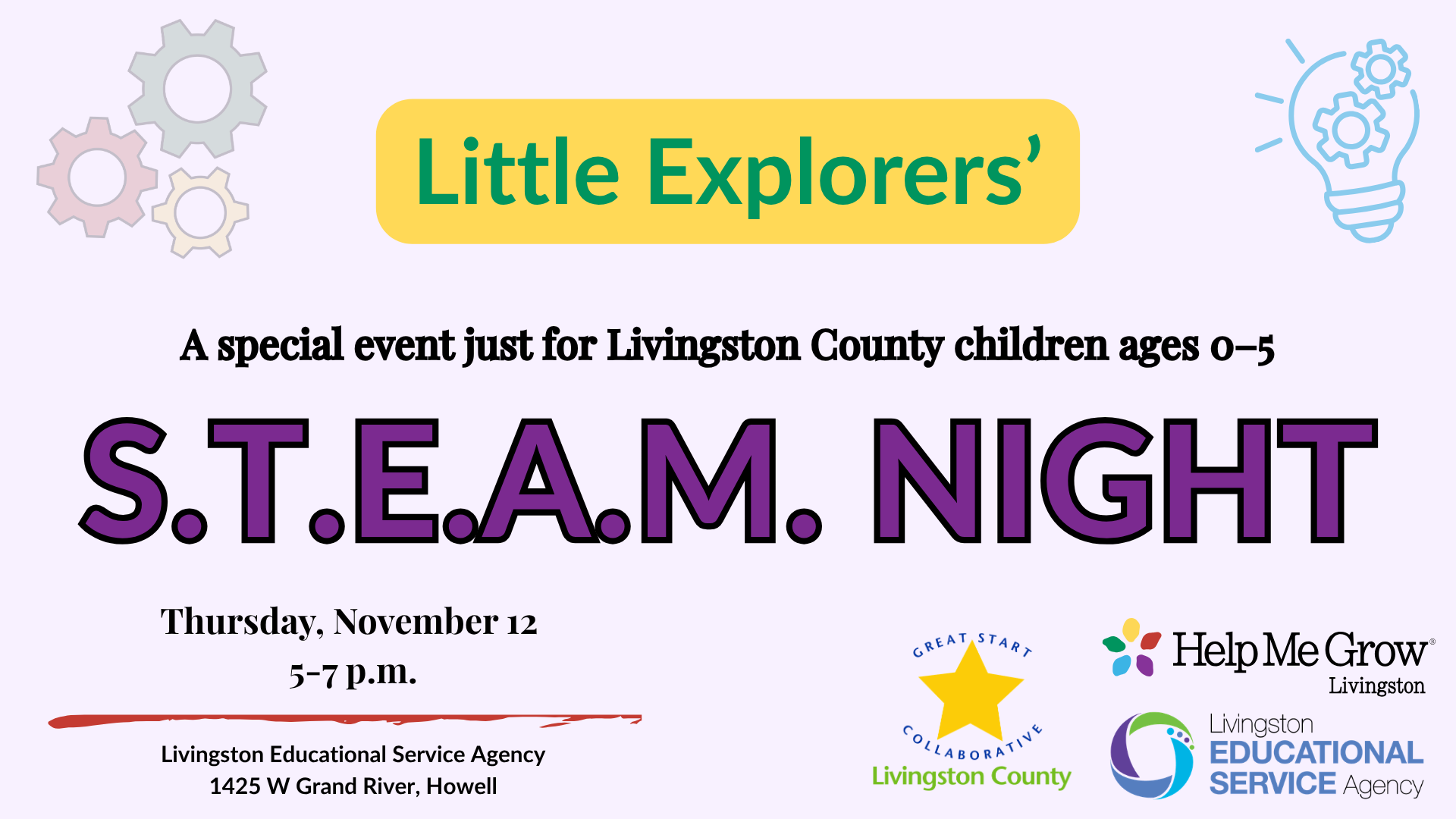 Little Explorers’ S.T.E.A.M. Night event banner — November 12, 2026 at LESA